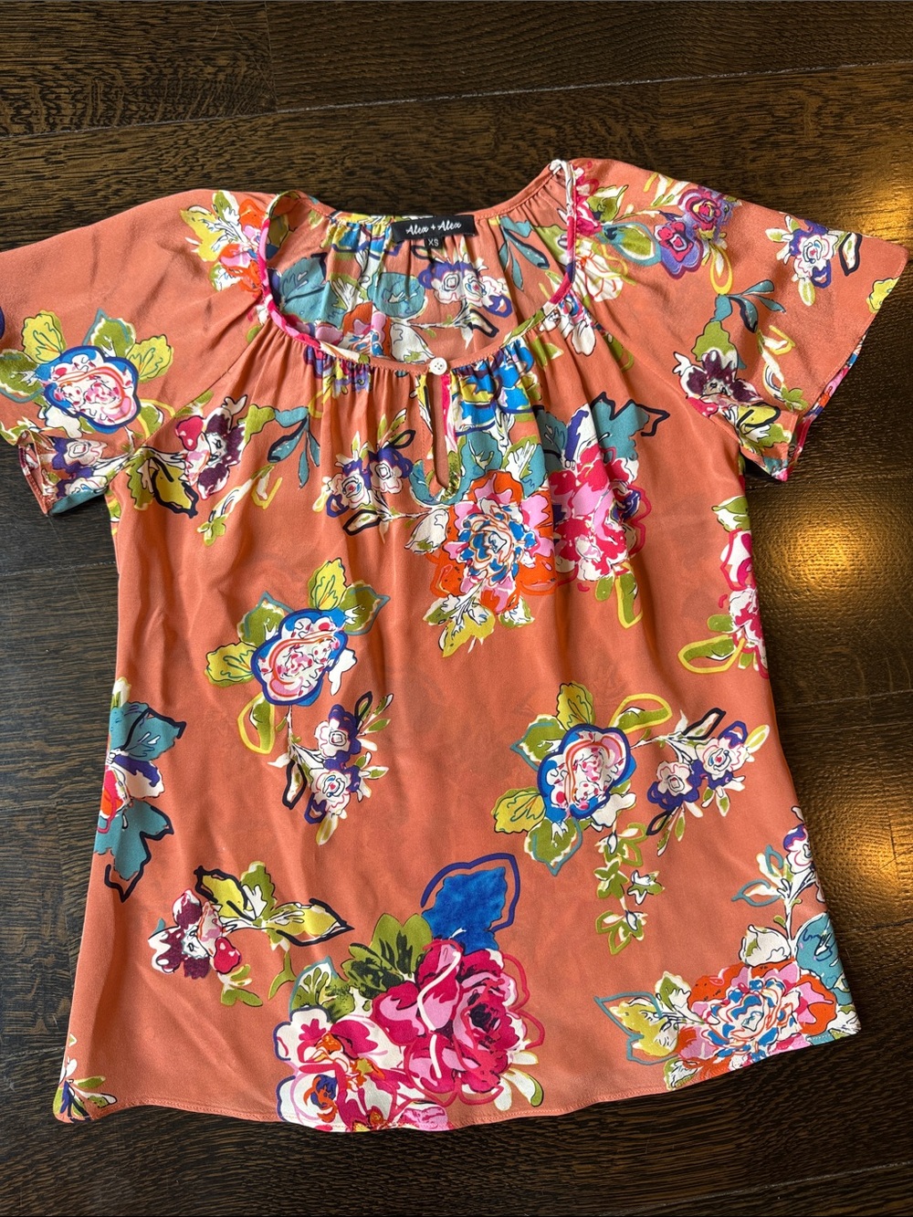 Alex+Alex Coral Floral Short-Sleeve Peasant Blouse